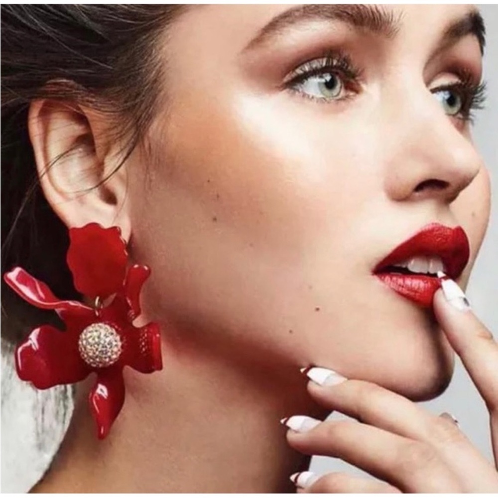 ❤️ Lele Sadoughi Red Flower Statement Earrings